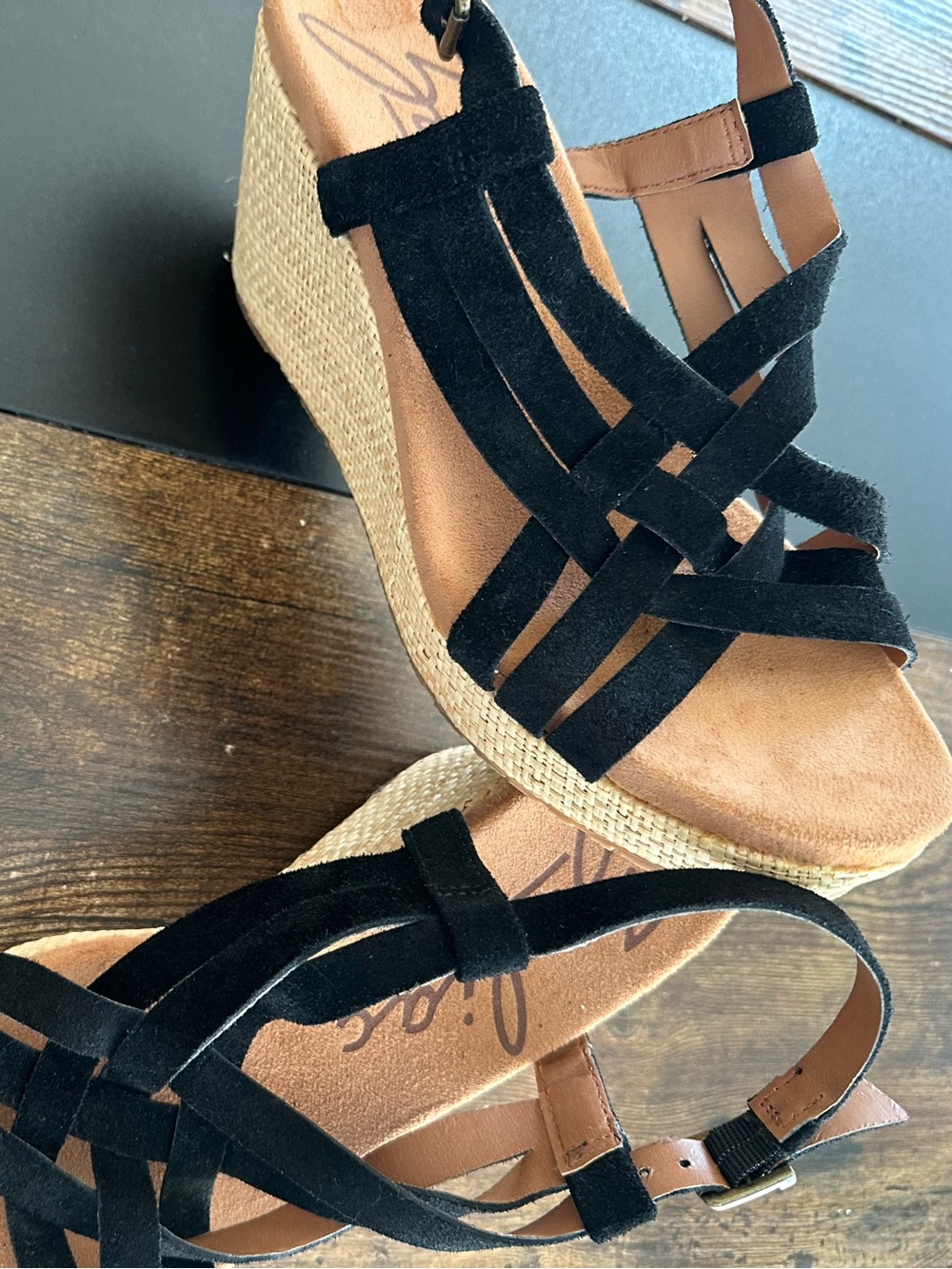 Zodiac Black Suede Petra Wedge Sandals